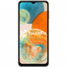 Samsung Galaxy A23 4G smartphone met abstracte kleurrijke achtergrond en TouchFix logo