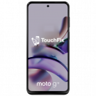 Moto G13 smartphone met abstracte achtergrond en TouchFix logo