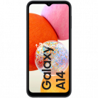 Samsung Galaxy A14 smartphone met kleurrijke cirkels op de achtergrond