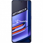 Realme GT Neo 3 smartphone met blauwe sportieve achtergrond en TouchFix logo
