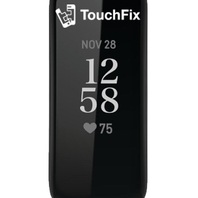 Fitbit Inspire 2 met beige bandje en TouchFix logo
