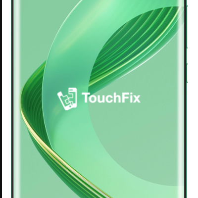 Huawei Nova 11 Pro smartphone met groene achtergrond en TouchFix logo