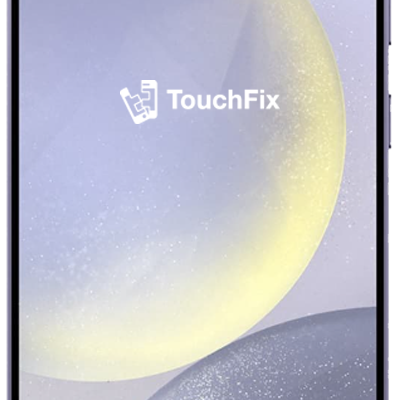 Samsung Galaxy S24 Plus met TouchFix logo op het scherm