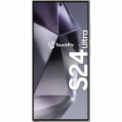 Samsung Galaxy S24 Ultra smartphone met geometrische paarse achtergrond - TouchFix reparatieservice voor Samsung toestellen